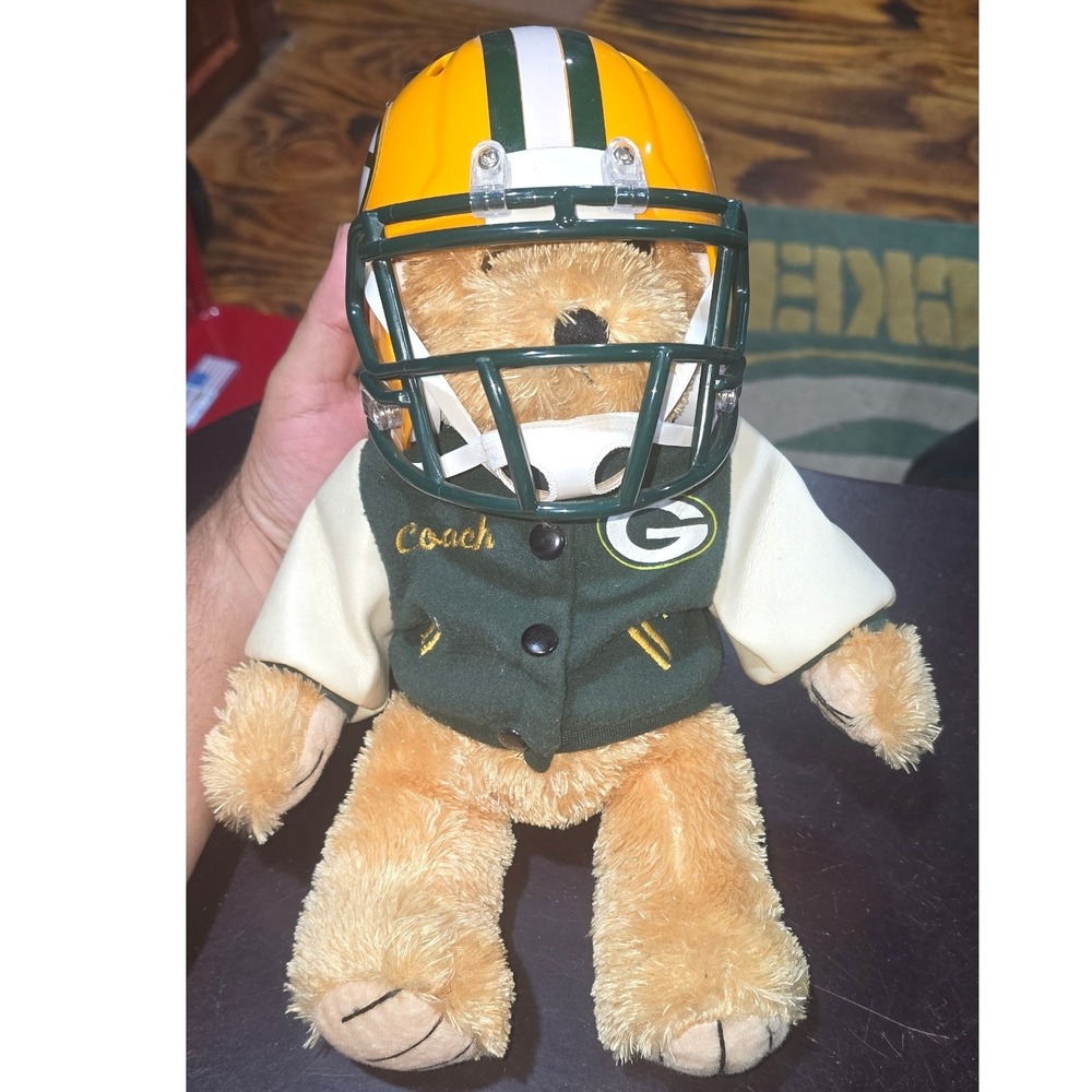 Green Bay Packers Coach Teddy Bear Plush with Football Helmet Good Stuff NFL